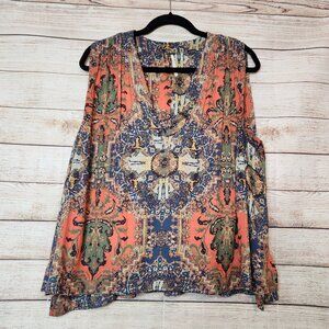 Free People Darcy Sleeveless Blouse Size Medium Layered V Neck Multicolor Boho